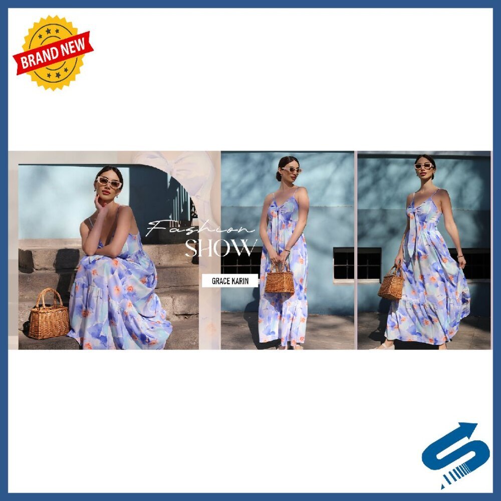 Summer Maxi Dress with Tie Front, Spaghetti Straps, Pockets, Flowy - Picture 8 of 8